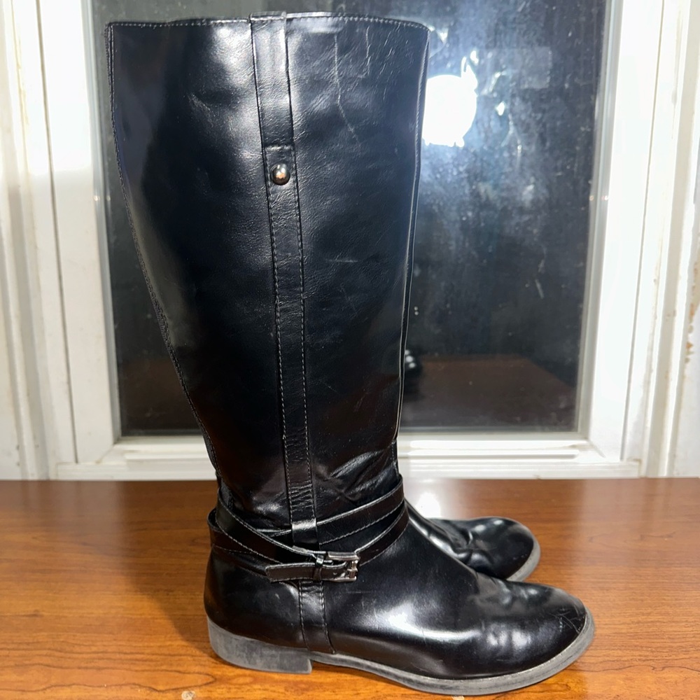 American Eagle Maisie Faux Leather Black Knee High Riding Boots Women’s Size 9.5